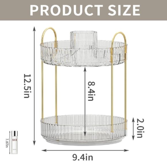 2 Tiers - 360° Turntable Makeup Organizer - Lazy Susan Cosmetics Storage - Picture 3 of 8